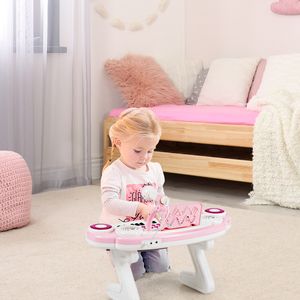 37-Toets Elektronisch Pianotoetsenbord voor Kinderen Draagbare Speelgoedpiano met Ritmalampje Microfoon Afneembare Voetjes Roze