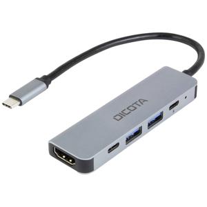 Dicota Zubehör PC USB-C (USB 3.2 Gen 2) multiport hub 5 poorten Met aluminium behuizing, Met USB-C stekker, Ultra HD-geschikt Zilver