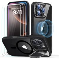 iPhone 16 Pro Classic Hybrid with Stash Stand Protection Bundle - Clear Black