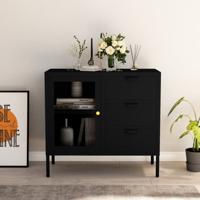 Dressoir 75x35x70 cm staal en gehard glas zwart