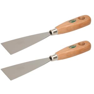 Plamuurmes - 2x - werkbreedte 50 mm - conisch geslepen staal - houten greep