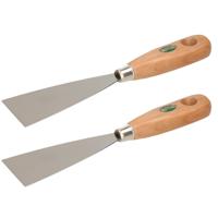 Plamuurmes - 2x - werkbreedte 50 mm - conisch geslepen staal - houten greep