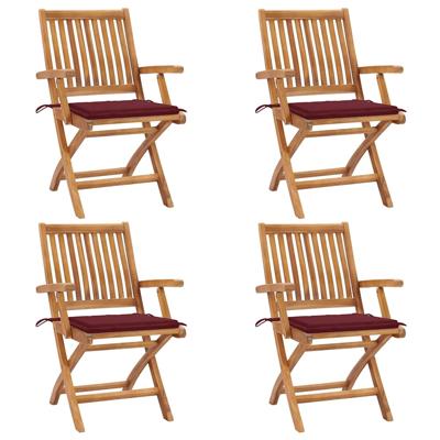 Tuinstoelen 4 st inklapbaar met kussens massief teakhout