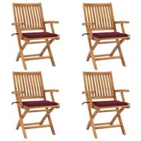 Tuinstoelen 4 st inklapbaar met kussens massief teakhout