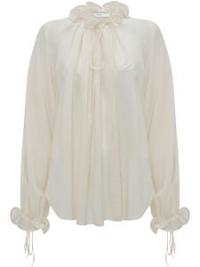 Victoria Beckham blouse plissée en soie à volants - Blanc