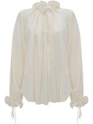 Victoria Beckham blouse plissée en soie à volants - Blanc