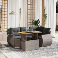 5-delige Loungeset met kussens poly rattan grijs