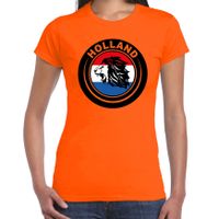 Leeuw in vlag oranje t-shirt Holland / Nederland supporter EK/ WK voor dames - thumbnail