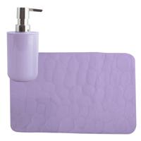 MSV badkamer droogloop mat/tapijt Kiezel - 50 x 80 cm - zelfde kleur zeeppompje - lila paars - Badmatjes - thumbnail