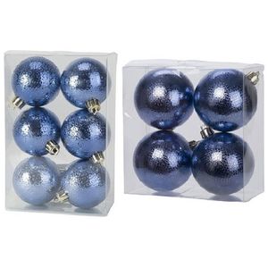 Kerstversiering set circel-motief kerstballen donkerblauw 6 - 8 cm - pakket van 20x stuks