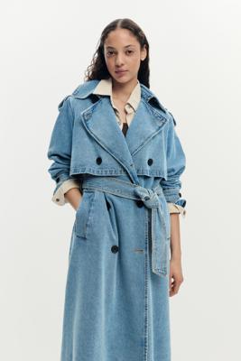 denim trenchcoat met ceintuur - BLUE - XL denim trenchcoat met ceintuur - BLUE - XL