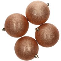 4x Kerstballen - koper - glitter - 10 cm - kunststof