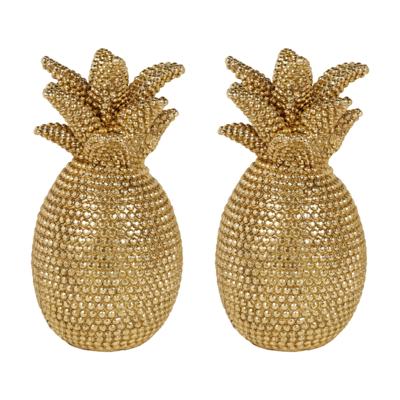 Ostaria Decoratieve Ananas - 2x - goud - strass effect - polyresin - 24 cm