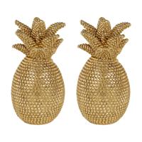 Ostaria Decoratieve Ananas - 2x - goud - strass effect - polyresin - 24 cm