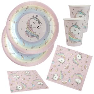 Eenhoorn thema feest wegwerp servies set - 10x bordjes / 10x bekers / 20x servetten - roze