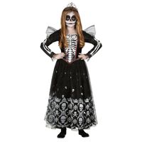 Zwart/witte skelet verkleedjurk met tule voor meisjes - thumbnail