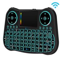 MT08 2.4GHz Mini draadloze Air muis toetsenbord QWERTY met kleurrijke Backlight & Touchpad & Multimedia Control voor PC TV(Black)