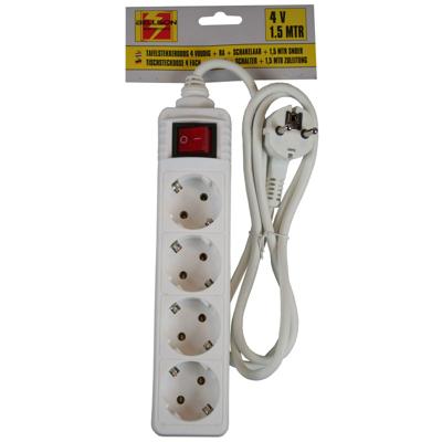 Benson stekkerdoos -2x - 4-voudig - wit - 1,5 meter - met randaarde en schakelaar