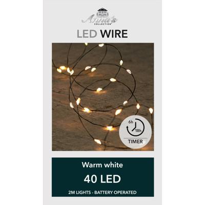 Draadverlichting lichtsnoer - 40 led lampjes - warm wit - 200 cm - op batterij - kerstverlichting