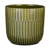 Mica Decorations - Plantenpot/bloempot - keramiek - groen - stripes patroon - D17,5 x H16 cm