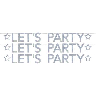 Slinger Lets party - 3x - 205 cm - holografisch - feestslinger - letterslinger - verjaardag versieri