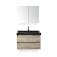 Dante Badmeubelset 80 cm - Craft Oak - Wastafel Hardsteen Wit Lucca - met Spiegelkast