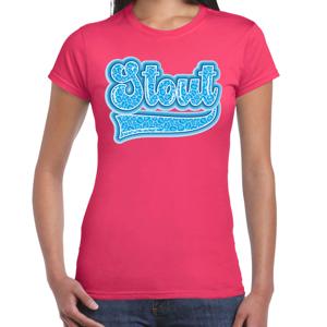 Verkleed T-shirt dames - Stout - roze - blauw panter look - fout/goud/stout