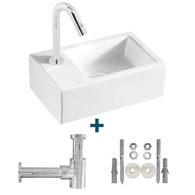 Nemo Spring Sula fonteinset 37x23.5cm zonder overloop inclusief sifon en koudwaterkraan porselein wit sw10735/sw21230/sw286407/sw290278/sw293011/