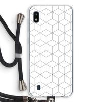 Zwart-witte kubussen: Samsung Galaxy A10 Transparant Hoesje met koord Zwart-witte kubussen: Samsung Galaxy A10 Transparant Hoesje met koord