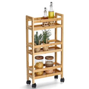 Keuken Trolley - met 3 niveaus - bruin - bamboe hout - 36 x 15 x 74 cm - 4 zwenkwielen