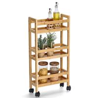 Keuken Trolley - met 3 niveaus - bruin - bamboe hout - 36 x 15 x 74 cm - 4 zwenkwielen - thumbnail