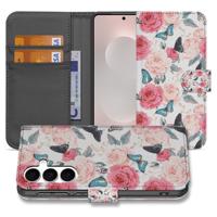 Samsung Galaxy S25 FE | Bookcase | Hoesje Roze Butterfly Roses Met Pasjes