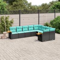 9-delige Loungeset met kussens poly rattan zwart