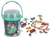 Plastic speelgoed wilde dieren - in emmer - 36-delig - met accessoires   -