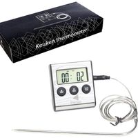 Perow - BBQ Thermometer en Wekker - RVS – Zilver – Suikerthermometer – Voedselthermometer - thumbnail