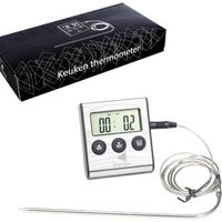 Perow - BBQ Thermometer en Wekker - RVS – Zilver – Suikerthermometer – Voedselthermometer