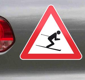Pas op skiërs bord sticker