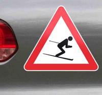 Pas op skiërs bord sticker