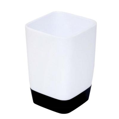 Badkamer tandenborstelhouder/drinkbeker - kunststof - wit/zwart - 7 x 10 cm
