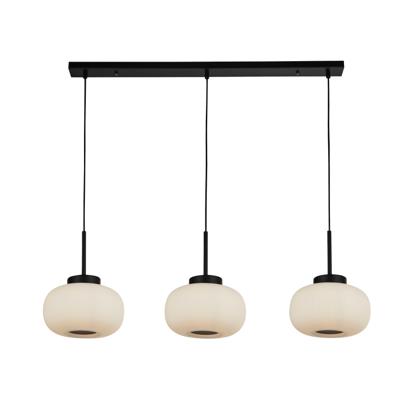 Hanglamp Lumina 3Lt - Black Metal & Opal Ribbed Glass