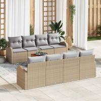 Tuinbankenset met opslag 9 pcs Beige en Licht Grijs poly rattan