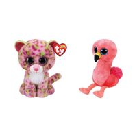 Ty - Knuffel - Beanie Boo's - Lainey Leopard & Gilda Flamingo