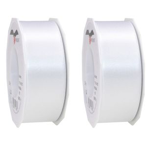 2x Luxe witte satijnen lint rollen breed 4 cm x 25 meter cadeaulint verpakkingsmateriaal - Cadeaulinten