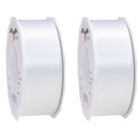 2x Luxe witte satijnen lint rollen breed 4 cm x 25 meter cadeaulint verpakkingsmateriaal - Cadeaulinten - thumbnail