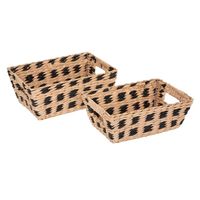 Set van 3x gevlochten rieten opbergmanden rechthoek beige/zwart