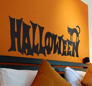 Halloween logo met zwarte kat sticker