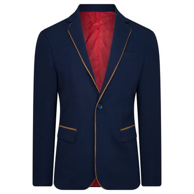 Heren colbert | slim fit | navy | donkerblauw | bruine details, maat M Heren colbert | slim fit | navy | donkerblauw | bruine details, maat M