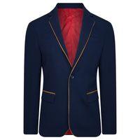 Heren colbert | slim fit | navy | donkerblauw | bruine details, maat M - thumbnail