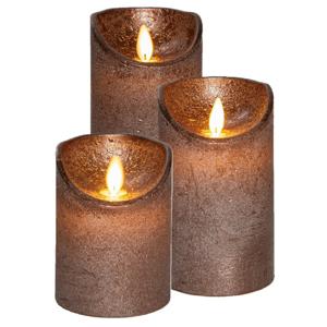 LED kaarsen/stompkaarsen - 3x st - brons - D7,5 cm - wax - warm wit - bewegende vlam