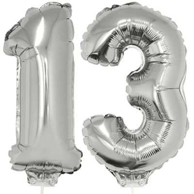 13 jaar leeftijd feestartikelen/versiering cijfer ballonnen op stokje van 41 cm